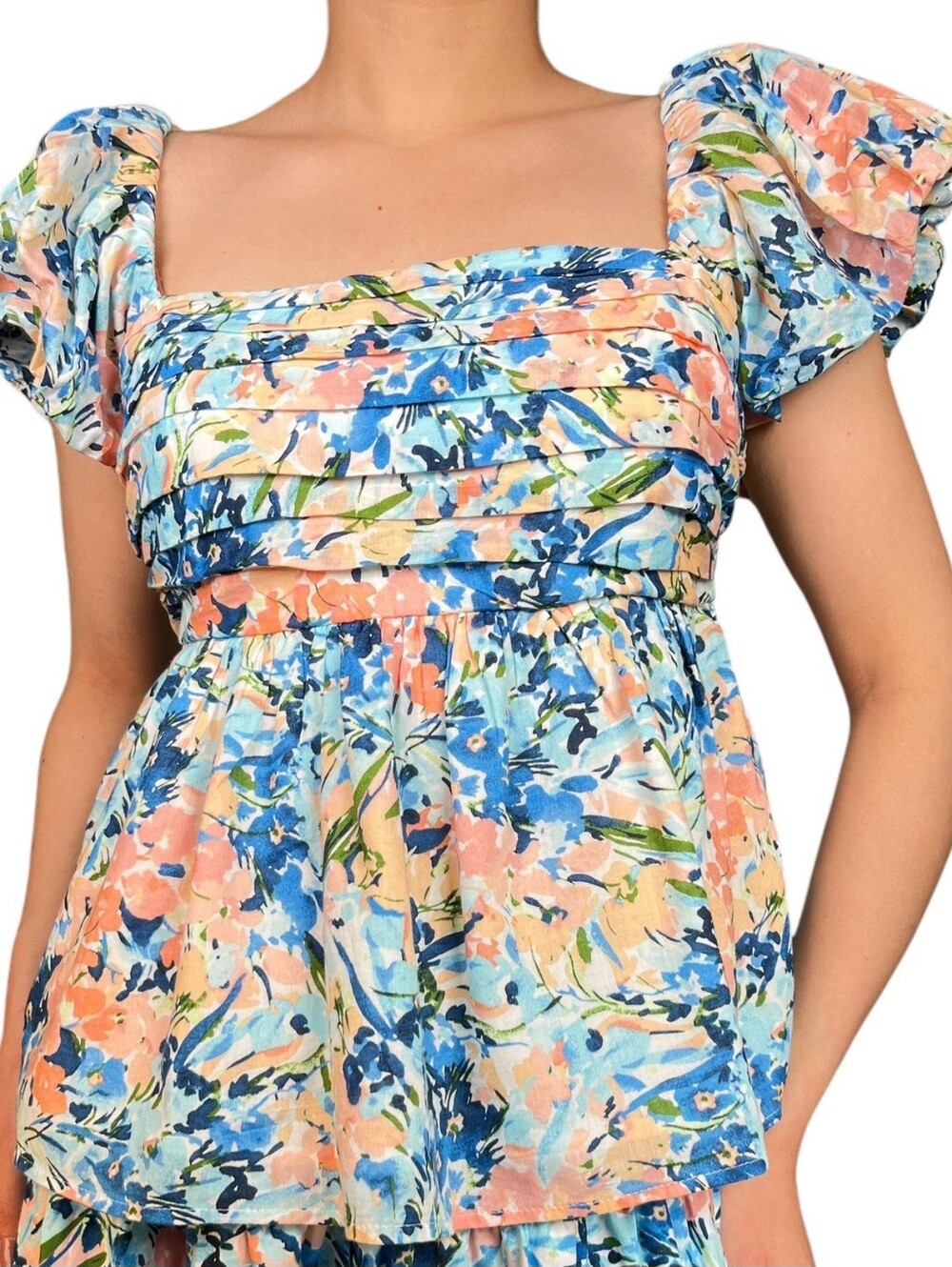 Abercrombie & Fitch Floral Ruffle Crop Top in Blue & Peach